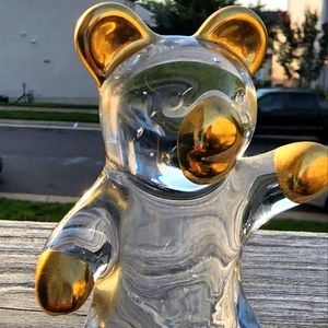 Vintage Handblown Glass Teddy Bear with Gold Detail